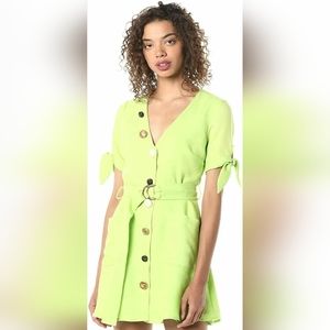 MOON RIVER Women's Tie Sleeve Button Front Short Dress Sz S Lime Green NWT